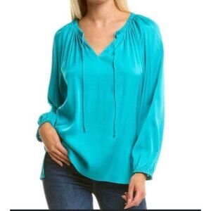 Yumi Kim Top XS Extra Small Silk Green Smocked 3/4 Long Sleeve